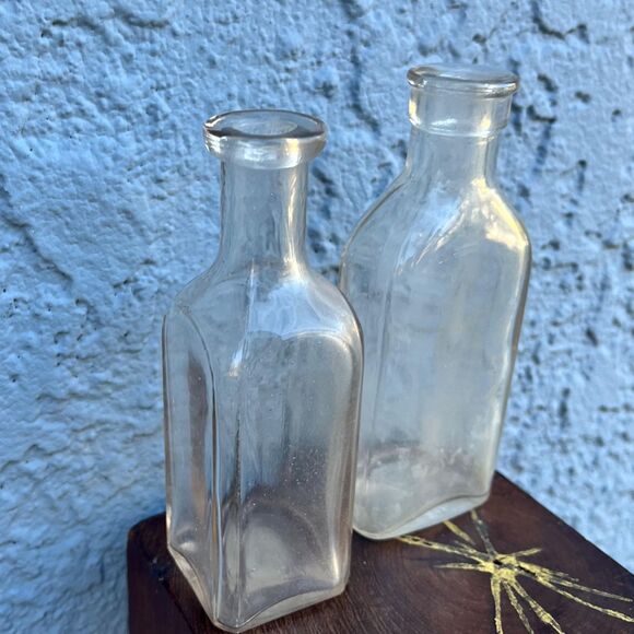 Vintage Glass Bottles Set Two Rustic Cottagecore Decor Vases - Picture 8 of 10